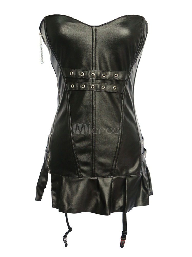 Women's Black Corset Sweetheart Sleeveless Lace Up Mini Corset Dress ...