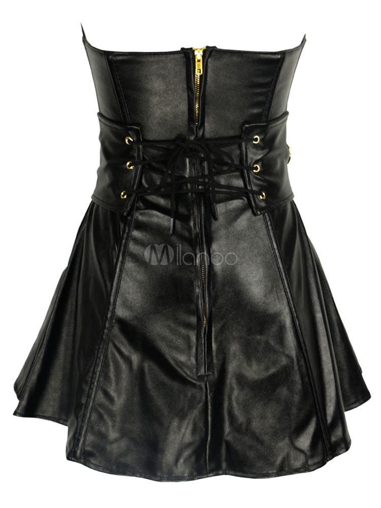 Sexy Black Corset Sweetheart Sleeveless Lace Up Corset Dress With T ...