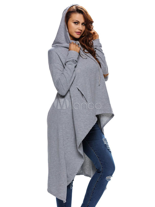 Women's Gray Hoodie Loose High Low Hooded Sweatshirt - Milanoo.com