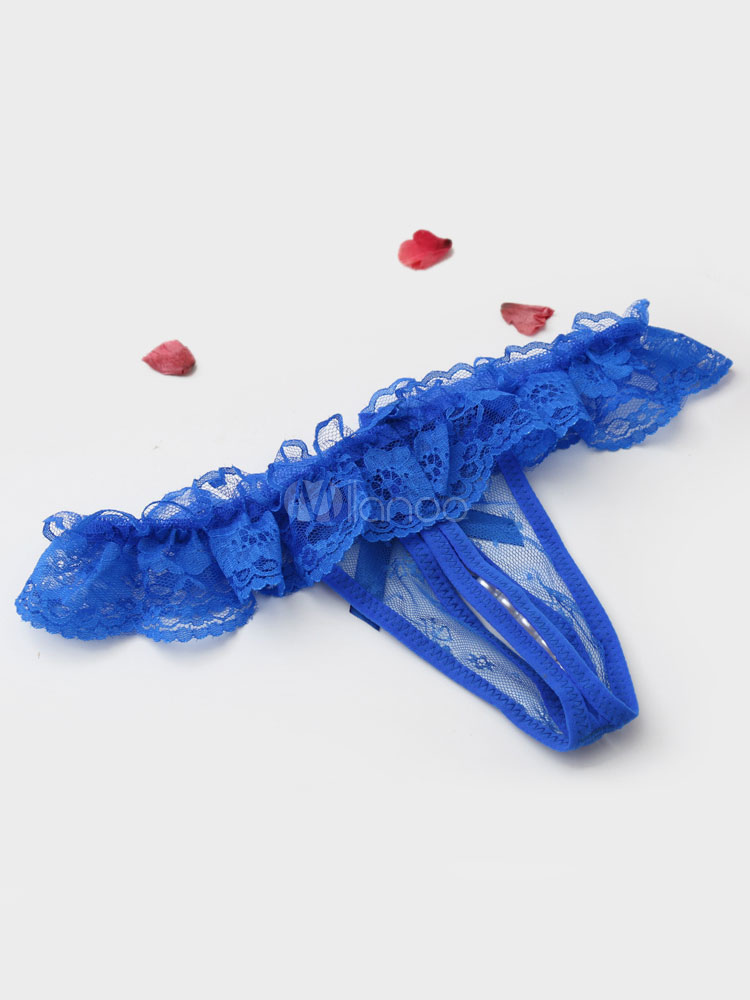 Sexy Crotchless Panties Black Lace Women's Beaded Underwear