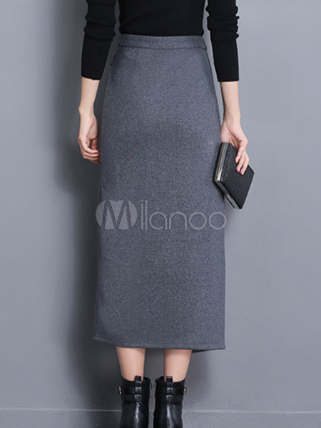 Gray Pencil Skirt Irregular High Waist Long Skirt For Women - Milanoo.com