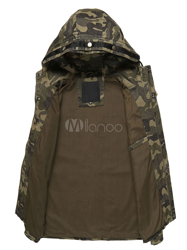 Men's Camo Jacket Hooded Cotton Zip Up Thicken Windbreaker Jacket