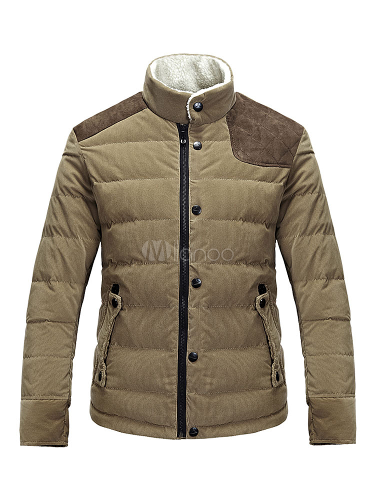 Men's Winter Coat Stand Collar Button Pocket Casual Coat - Milanoo.com