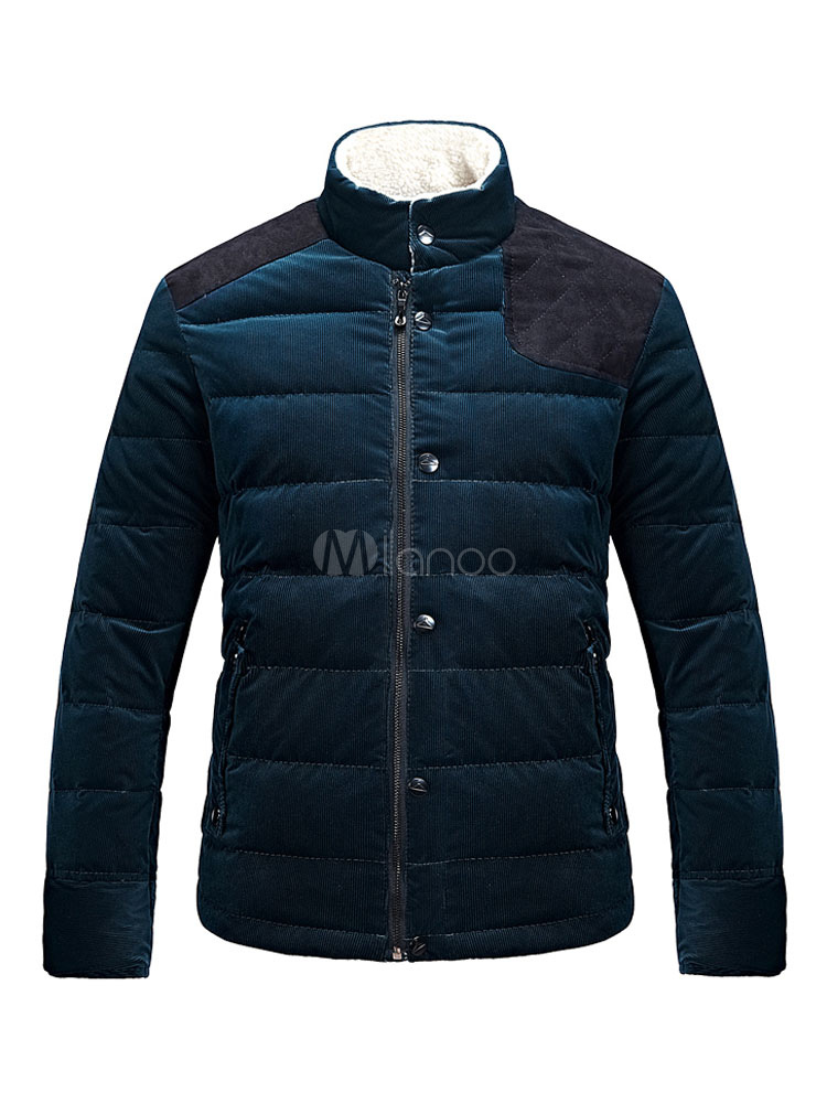 Men's Winter Coat Stand Collar Button Pocket Casual Coat - Milanoo.com