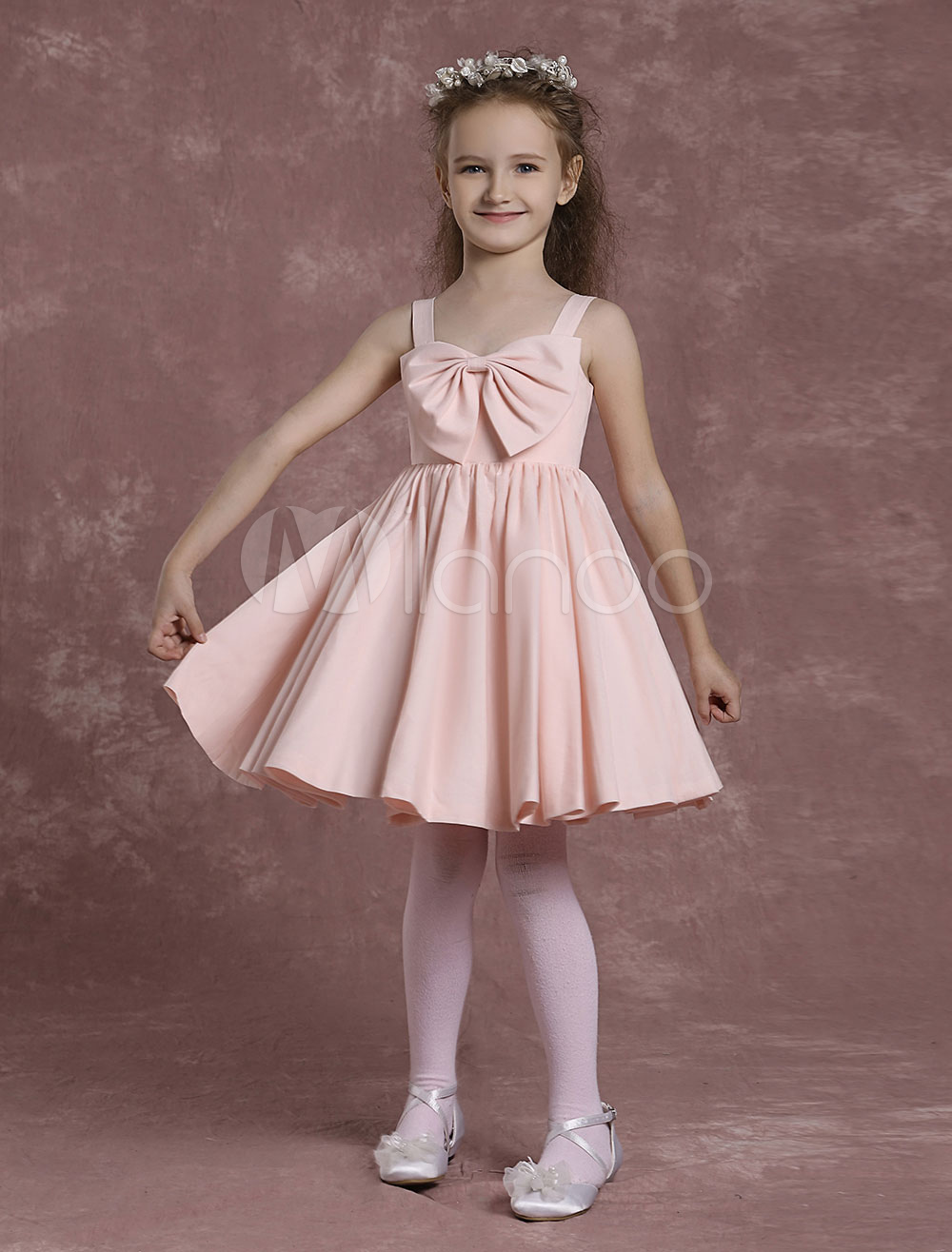 Pink Flower Girl Dresses Straps A Line Pageant Dresses Toddler's Bow ...