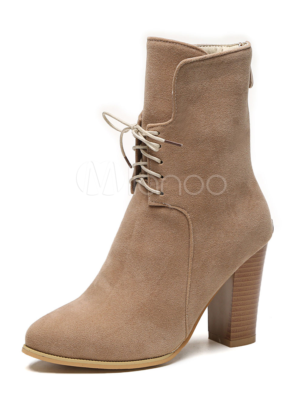 Suede Ankle Boots High Heel Women's Brown Booties Chunky Heel Lace Up ...