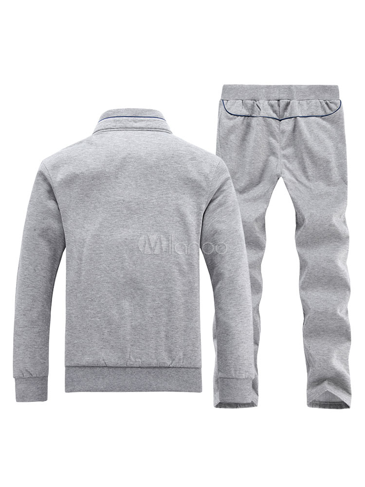 Blue Sports Suit Zipper Up Lined Sweatshirt And Sweat Pants Men's Slim ...