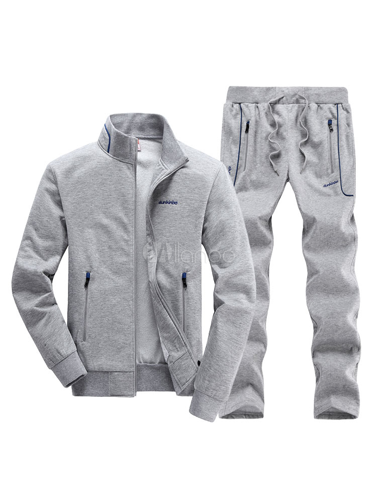 Blue Sports Suit Zipper Up Lined Sweatshirt And Sweat Pants Men's Slim ...
