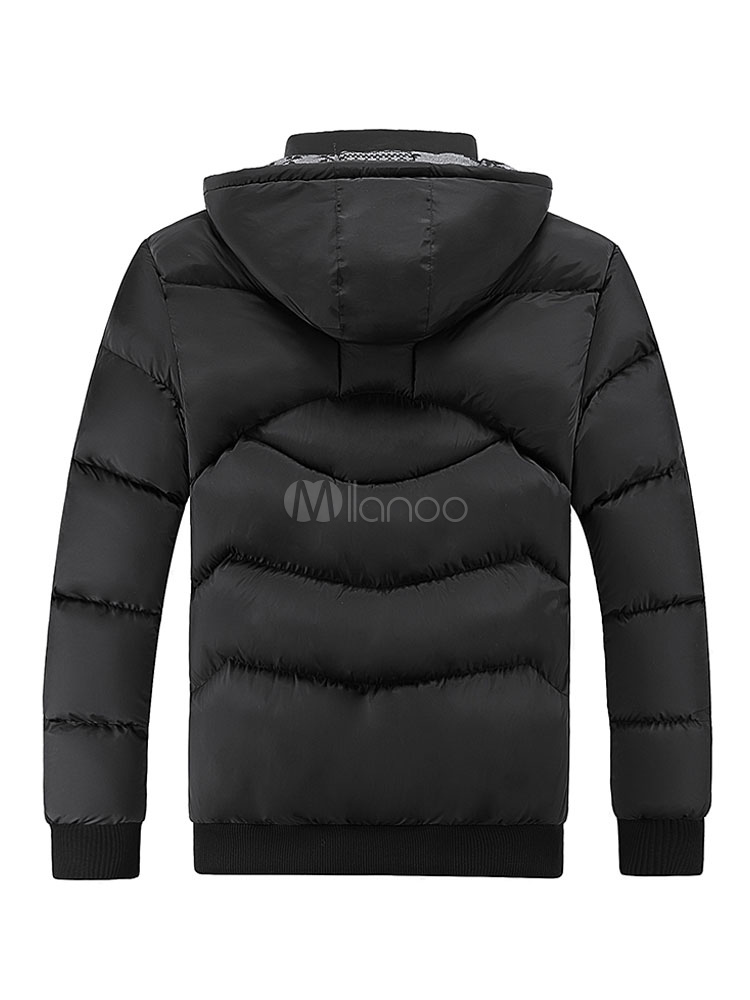 Men's Hooded Coat Zipper Up Padded Parkas With Detachable Hood For ...