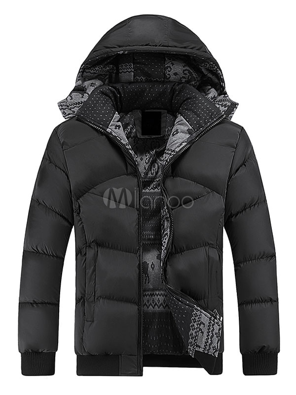 Men's Hooded Coat Zipper Up Padded Parkas With Detachable Hood For ...