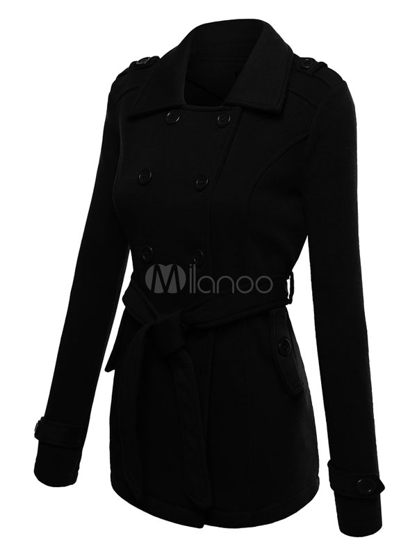 Grey Trench Coat Women's Double Breasted Cuff Strap Longline Coat With