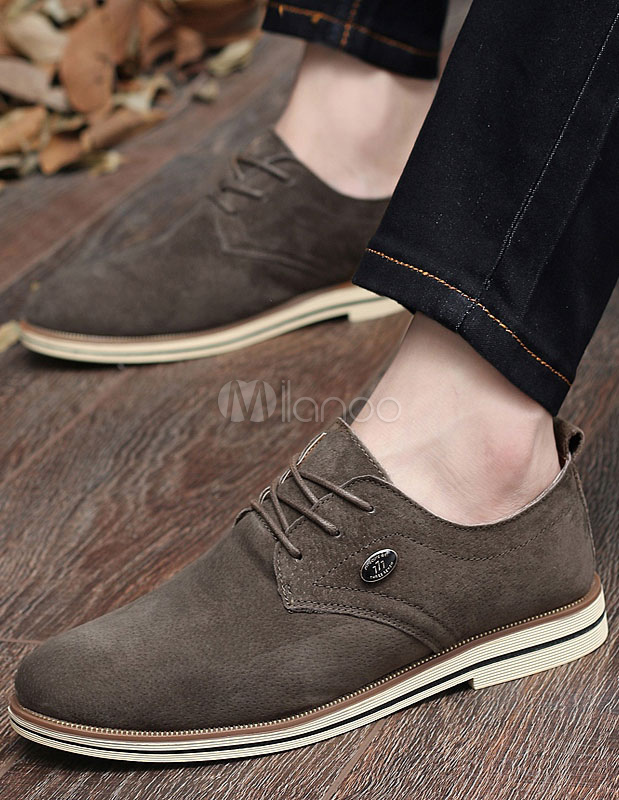 Men's Brown Shoes Suede Casual Shoes Lace Up Leather Flats