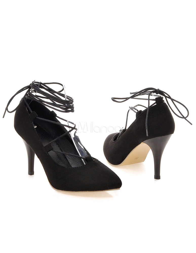 Damen Pumps Mit Schnürung - High Heels Sandalen Mit Quadratischem Zehen & Knöchelriemen