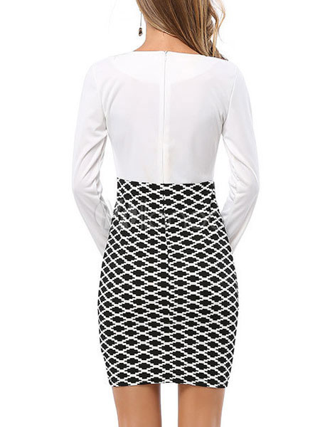 Women's Bodycon Dress Two Tone Patchwork V Neck Long Sleeve Slim Fit ...