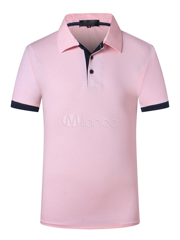 Pink Polo Shirt Men's Turndown Collar Short Sleeve Cotton Shirt ...