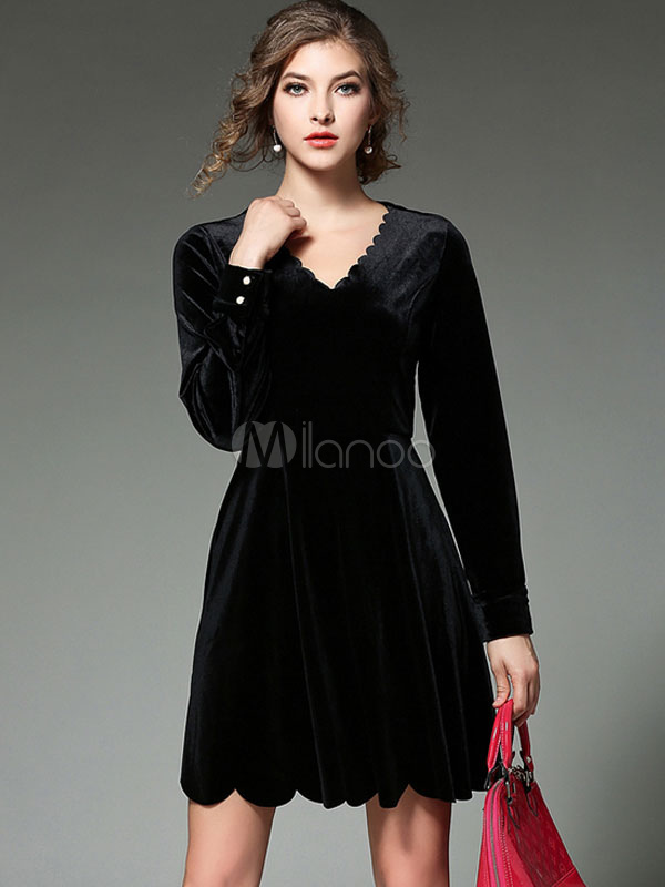 Day black velvet skater dress long sleeve walmart