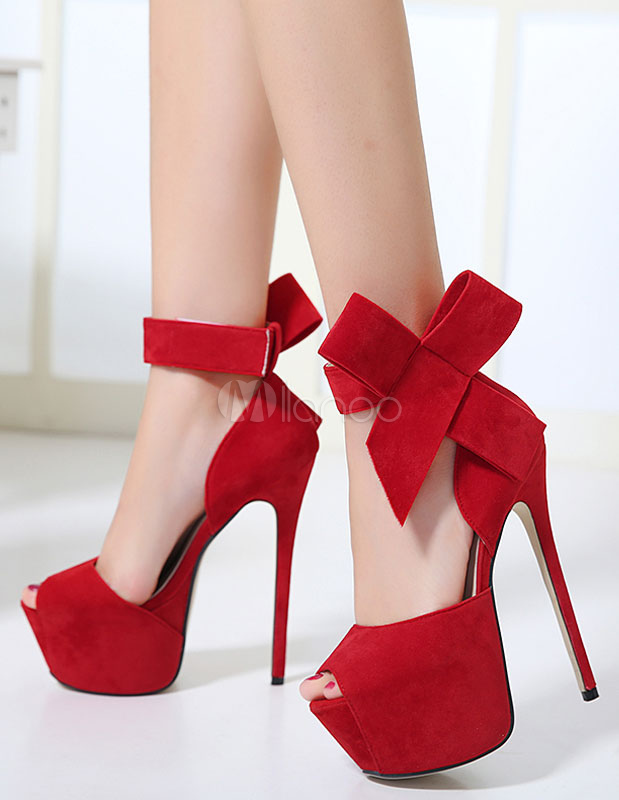 Red Sexy Shoes High Heel Peep Toe Platform Bowed Ankle Strap Stiletto ...