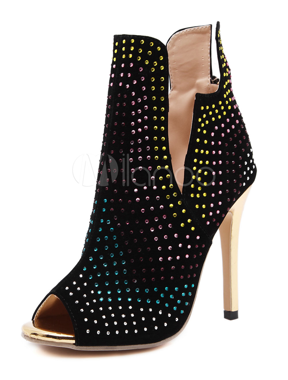 high heel peep toe ankle boots