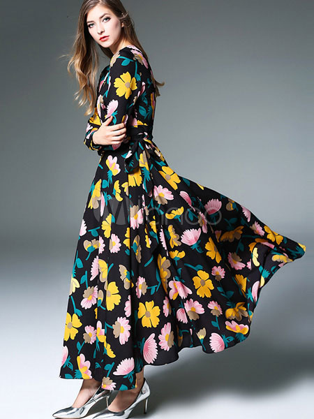 vestito lungo giallo a fiori