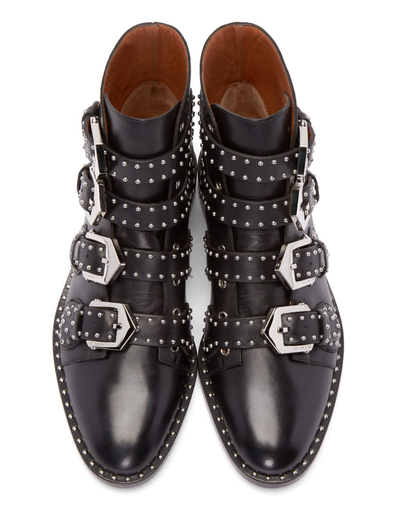 Black Motorcycle Boots Cowhide Studded 