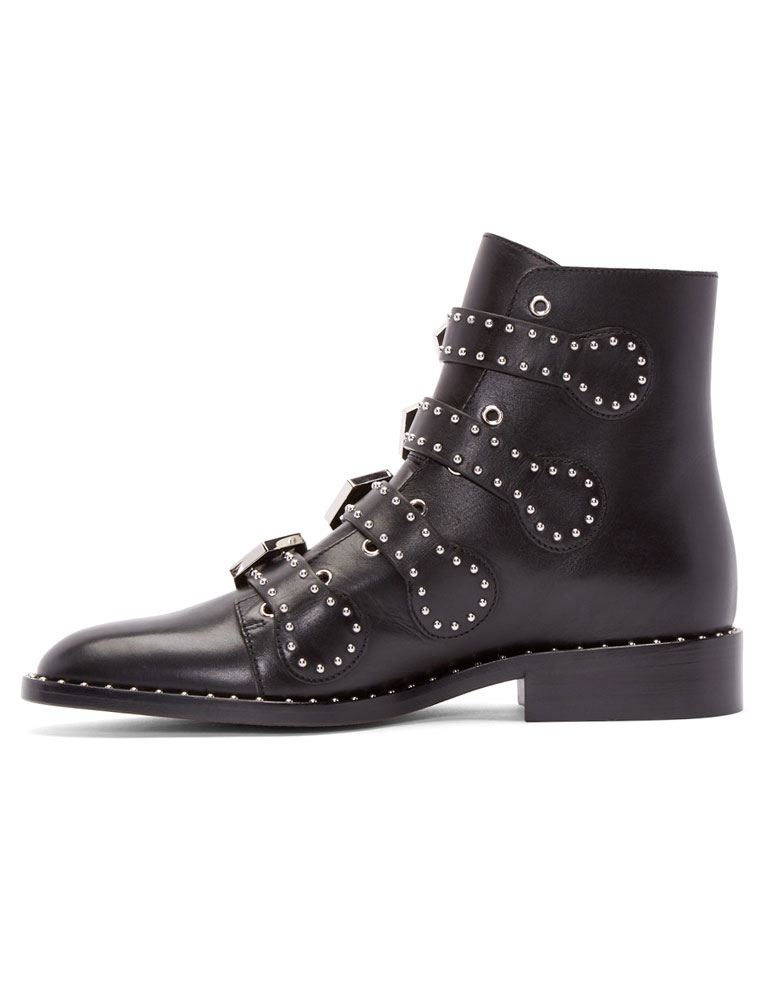 Black Leather Boots Stud Motorcycle Boots Women's Chunky Heel Punk ...