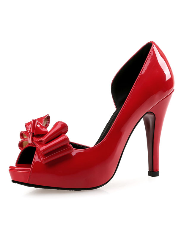 Zapatos de Mujer | Zapatos Peep toe Charol Color liso con lazo estilo moderno et elegantes - BA76567