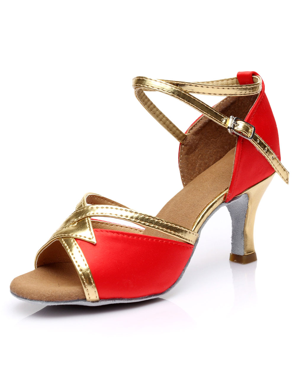 Latin Dance Shoes Satin Ballroom Shoes Red Peep Toe Criss Cross High ...