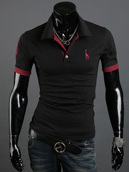 Dark Navy Cotton Short Sleeves Men's Polo Shirt - Milanoo.com