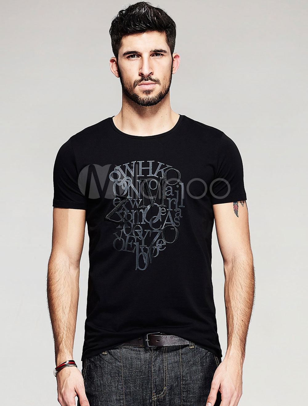 Royal Blue Print Cotton T-Shirt for Men - Milanoo.com