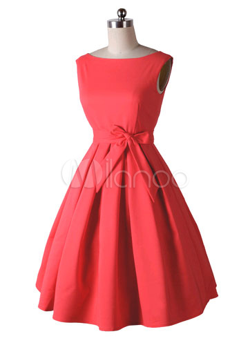 Red Bows Ruffles Brocade Vintage Dress for Women - Milanoo.com