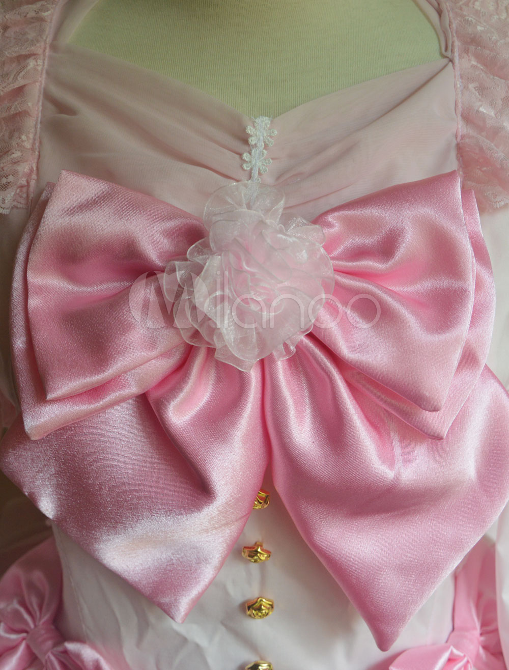 Süße rosa Lolita einteiliges Kleid lange Hime Ärmel mit Bögen - Milanoo.com