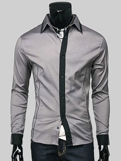 Nice Spread Neck Long Sleeves Solid Color Cotton Men's Casual Shirt ...