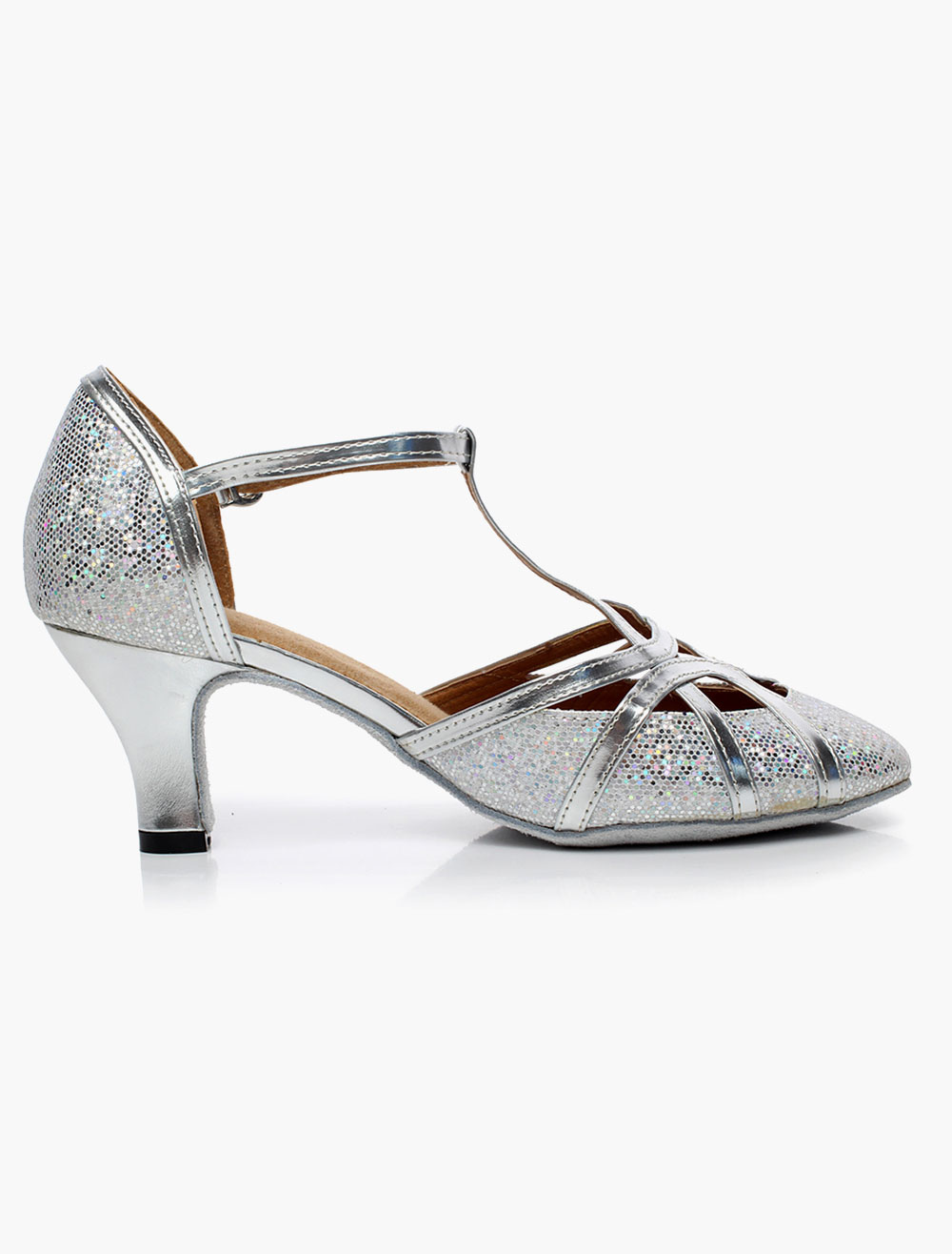 Silver Latin Dance Sandals Pointed Toe T Type 1920s Vintage Shoes ...