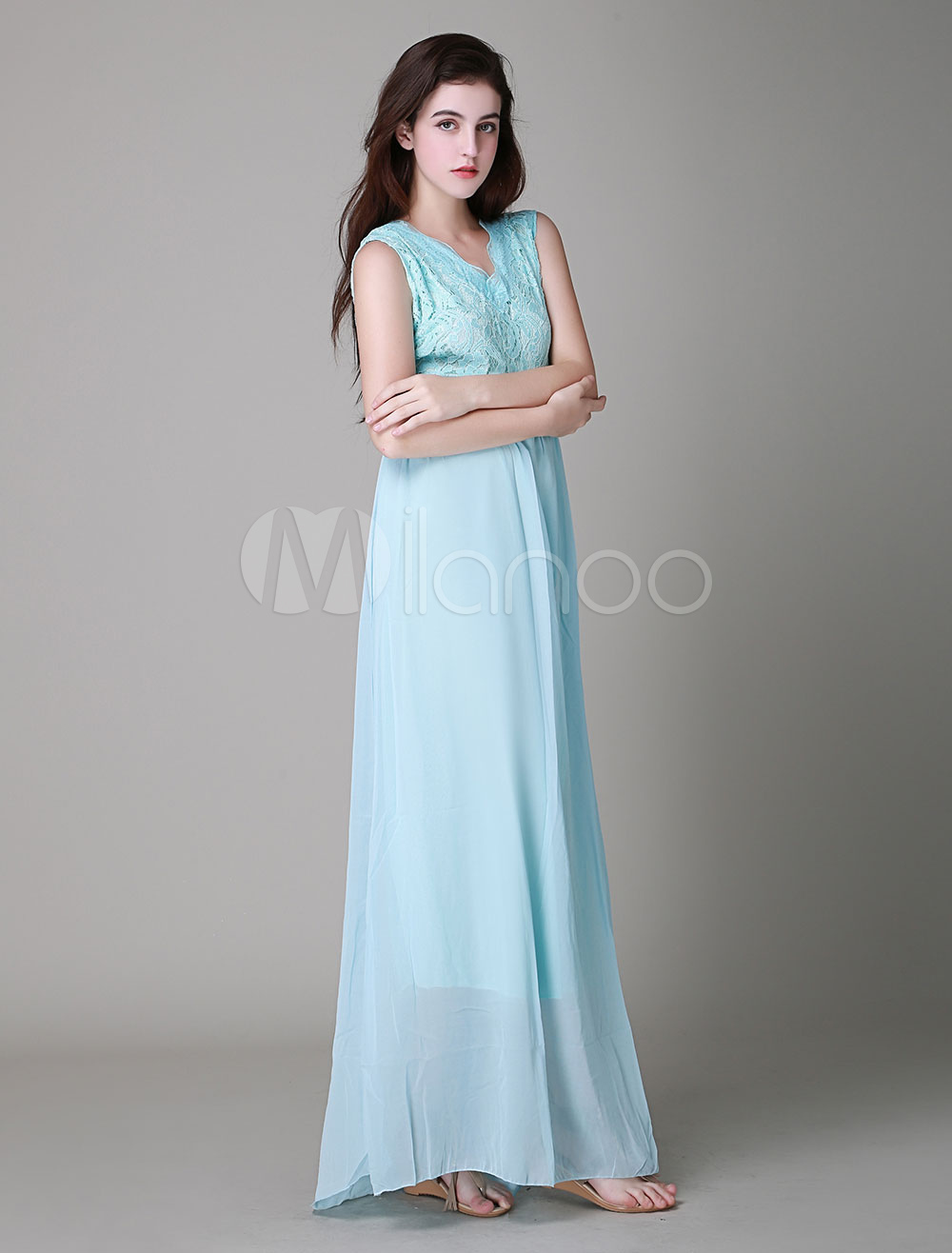 Sleeveless Lace Seamed Maxi Dress For Women
