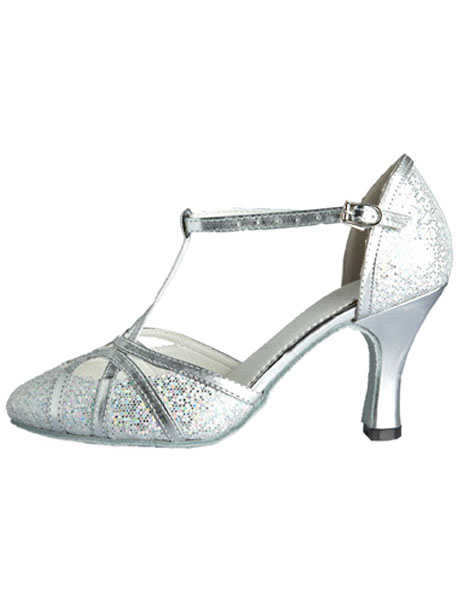 Silver Ballroom Shoes Glitter Professional Latin Dancing Shoes Pointed Toe T Type 1920s Flapper Shoes