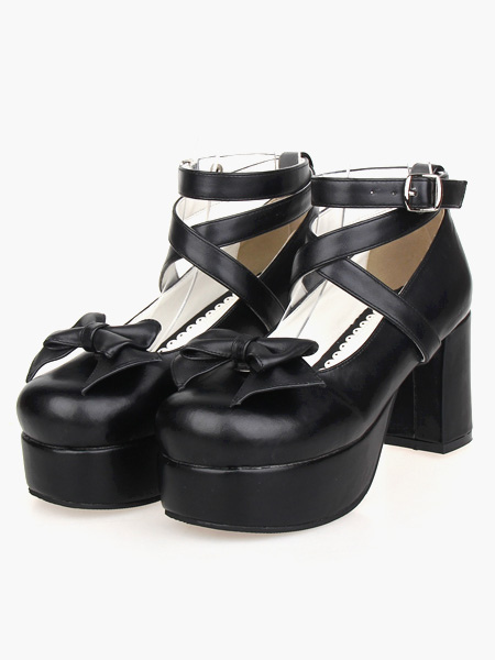 Costumes Lolita | Sweet Lolita Heel Platform Black Cross Straps Lolita Shoes - DR32428