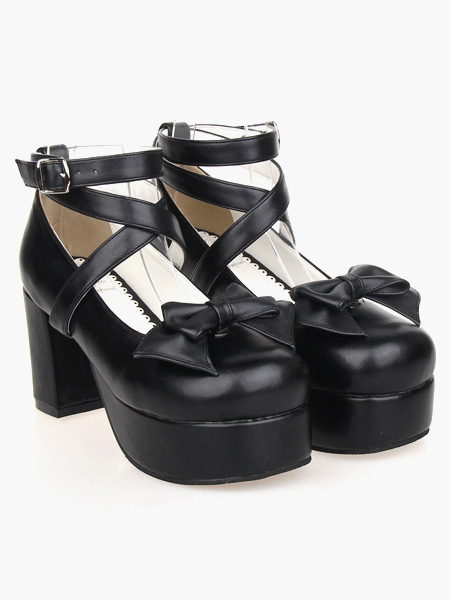 Costumes Lolita | Sweet Lolita Heel Platform Black Cross Straps Lolita Shoes - DR32428