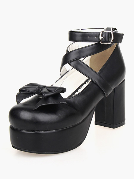 Costumes Lolita | Sweet Lolita Heel Platform Black Cross Straps Lolita Shoes - DR32428