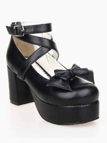 Costumes Lolita | Sweet Lolita Heel Platform Black Cross Straps Lolita Shoes - DR32428