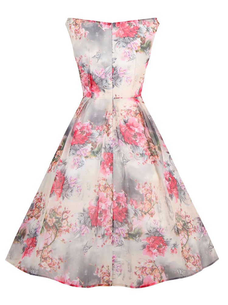 Floral Print Vintage Dress Sleeveless Summer Party Dress - Milanoo.com