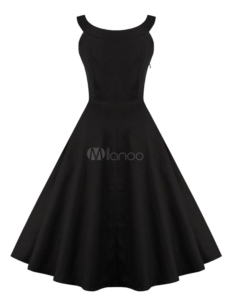 Little Black Dress Floral Print Retro Dress With Full Skirt - Milanoo.com