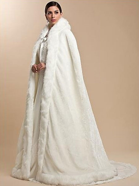 White Faux Fur Coat Hoodie Women Faux Fur Cloak - Milanoo.com