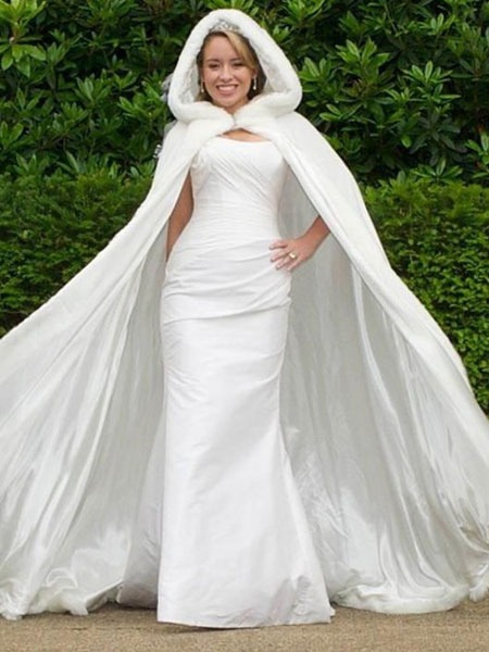 White Faux Fur Coat Hoodie Wedding dresses