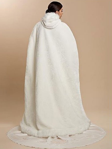 White Faux Fur Coat Hoodie Wedding dresses