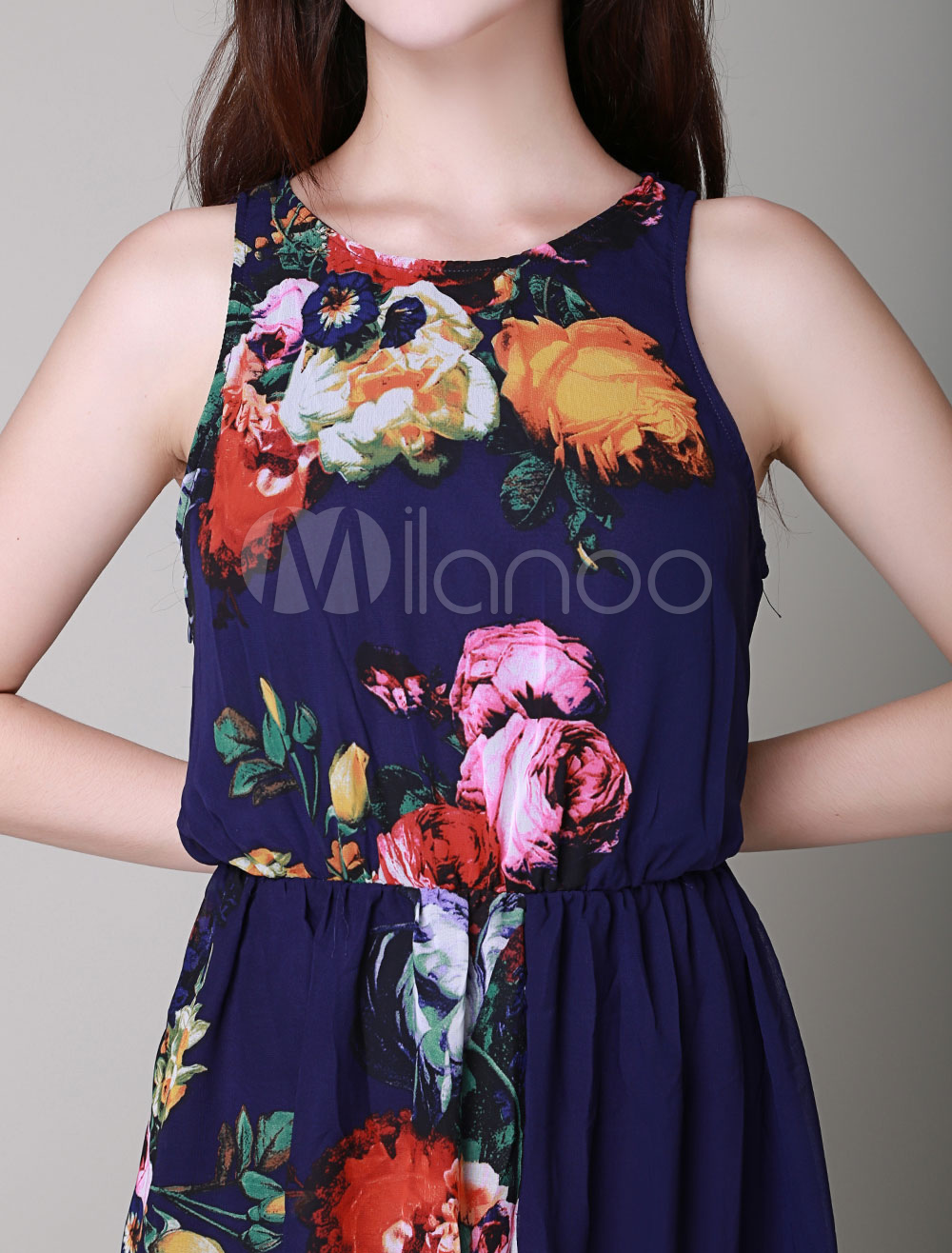 Multicolor Floral Print Chiffon Maxi Dress for Women - Milanoo.com