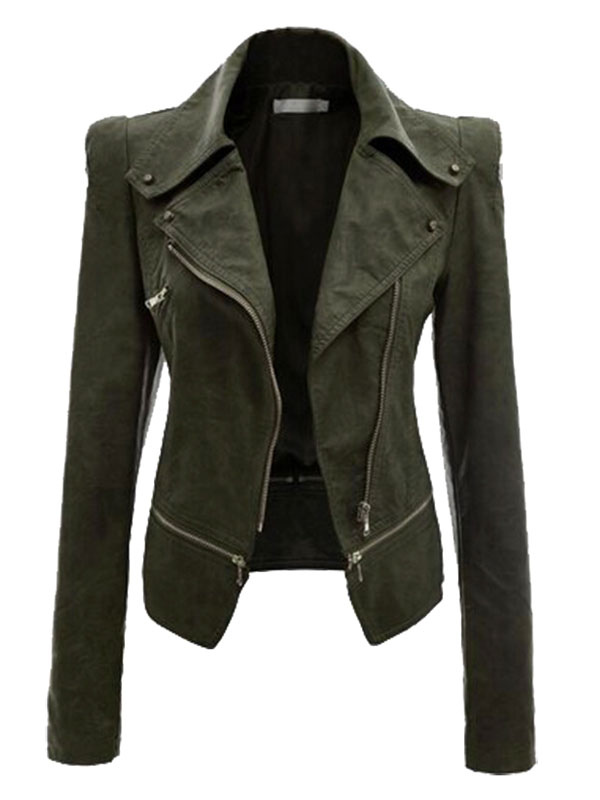 Women Leather Jacket Black Motorcycle Long Sleeve Zipper Women Leather Jacket Black Motorcycle Long Sleeve Zipper Biker No 2