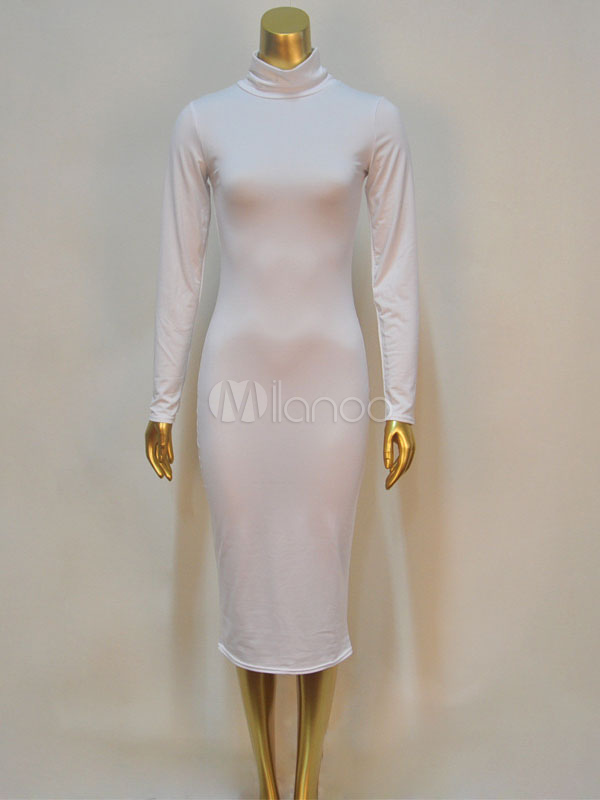 High Neck Long Sleeve Fall Bodycon Dress - Milanoo.com