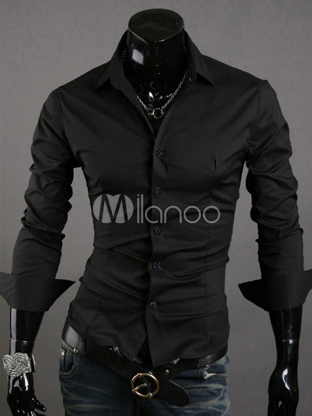 Black Pure Cotton Men's Casual Shirt - Milanoo.com
