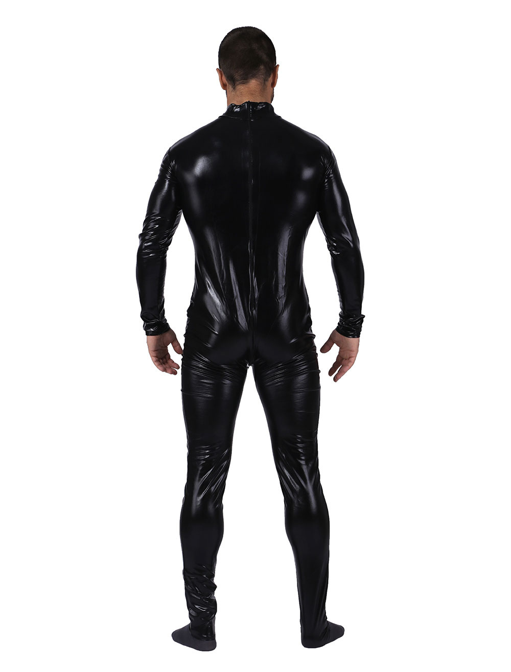 Halloween Black Catsuit For Men Shiny Metallic Catsuit Costume ...