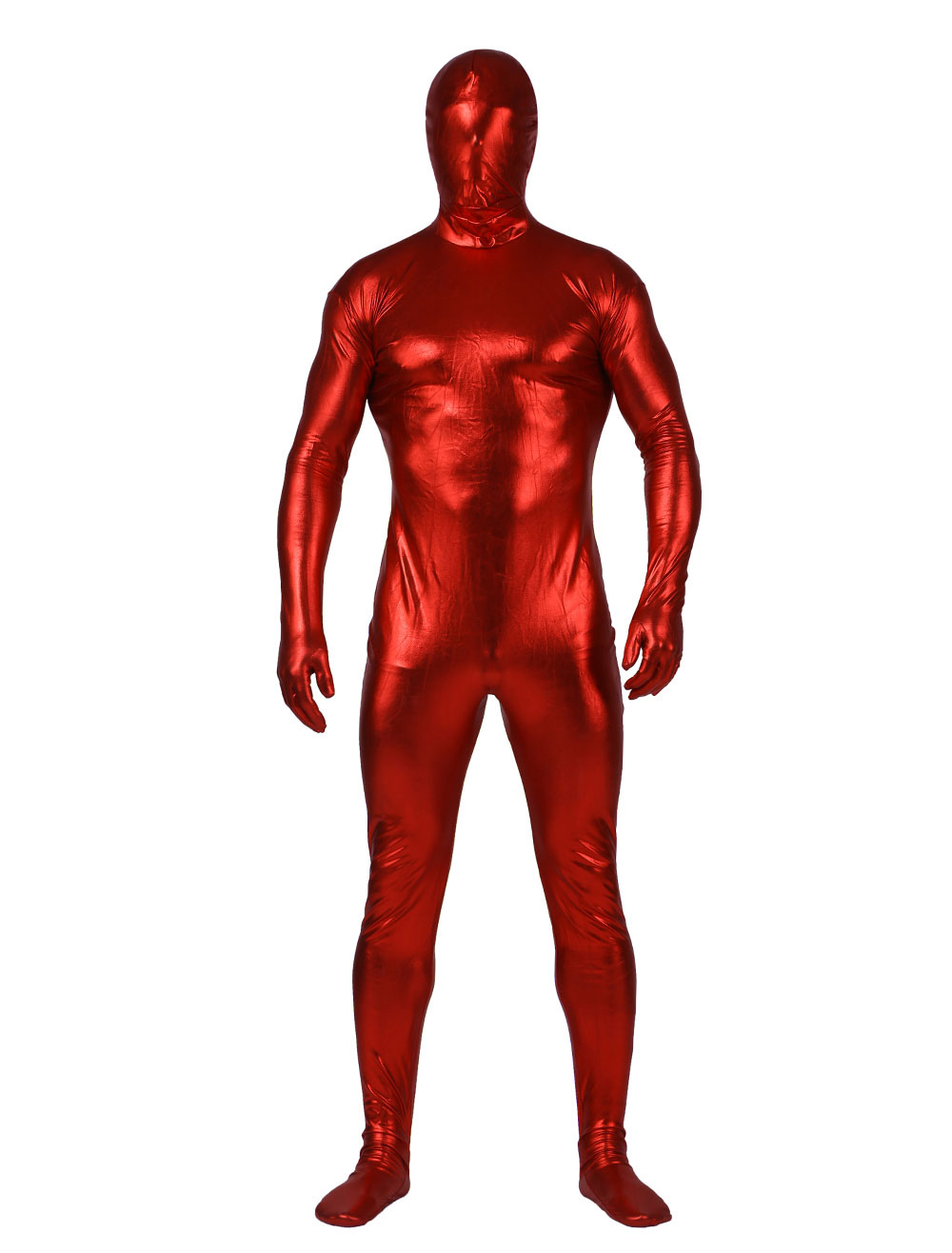 Red Shiny Metallic Zentai Suit Halloween Unisex Full Bodysuit Halloween ...